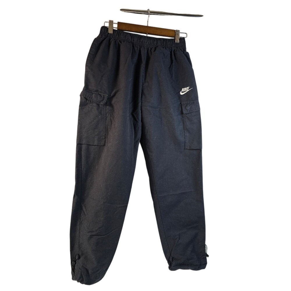 Nike Mens Black Cargo Pants Elastic Waist Tapered Toggle Hem Small 0202‎